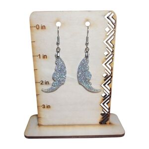 Silver Sparkle Wing Acrylic Drop Earrings